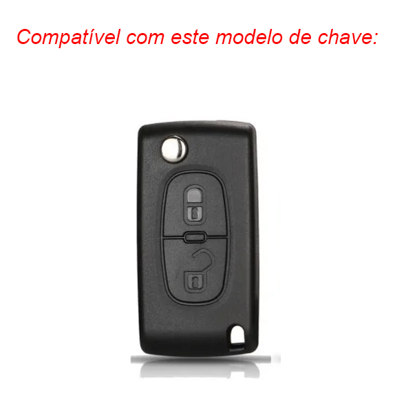 Chaveiro Automotivo Case Capa de Chave Canivete Couro Acessórios Citroen C3 C4 Pallas Picasso Peugeot 207 208 307 206 308 Preta Acessórios Citroen Peugeot carro automotivos 